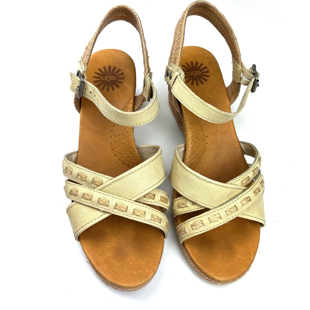 UGG Mairi Cream Tan Strappy Wedge Espadrille Sandals size 9 - Picture 4 of 10
